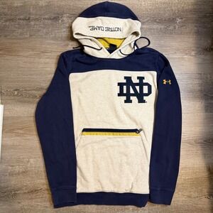 Under Armour Notre Dame Fighting Irish Hoodie Fleece Pullover Navy Gold M